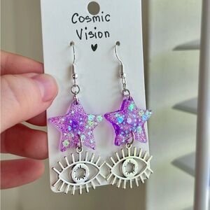 🌌 Cosmic Vision Earrings Handmade Purple Glitter Star Eye Mystic Jewelry
